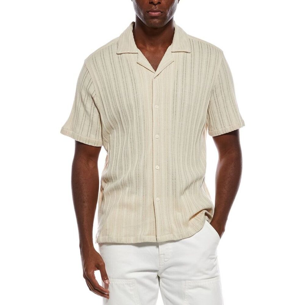 Civil Society Mens  Javier Relaxed Fit Stripe Jacquard Shirt, Beige